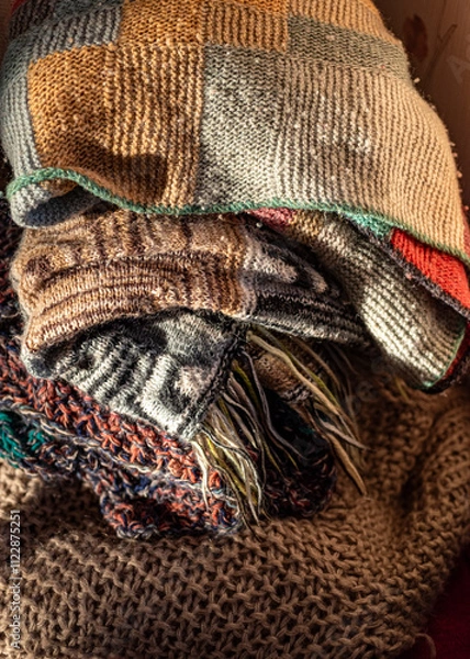 Fototapeta knitted handicraft, beautiful knitting pattern, handicraft concept, making clothes by hand