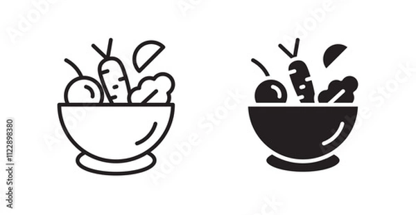 Fototapeta Salad outlined and solid icon vector collection.