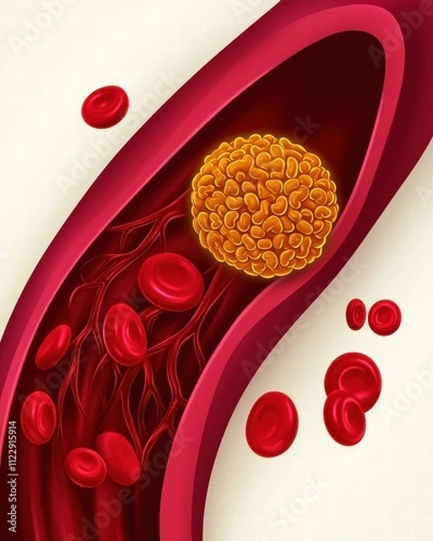 Fototapeta Detailed Artistic Representation of Blood Cells Inside Human Vein