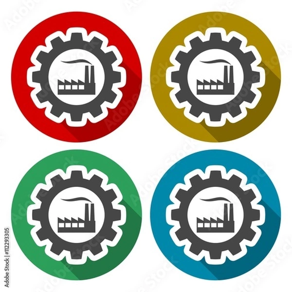 Fototapeta Factory (gear) vector icons set with long shadow