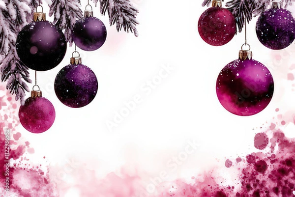 Fototapeta Watercolor Christmas Ornament Illustration with Fir Branches and Berries, space for text, invitation template