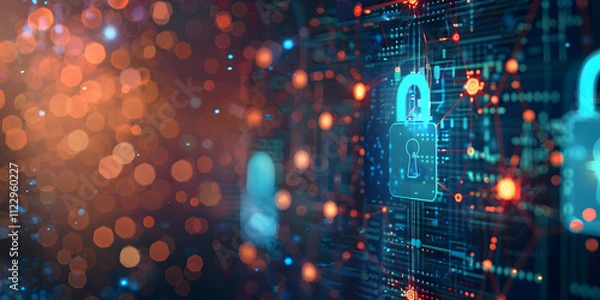 Fototapeta Big Data Cybersecurity Illustration on White Background
