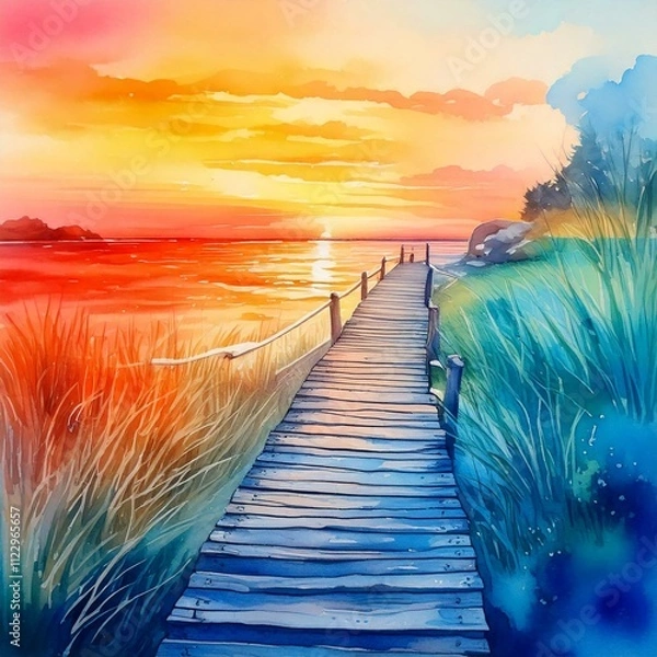 Fototapeta Soothing watercolor gradients that evoke calmness and serenity. with empty copy space