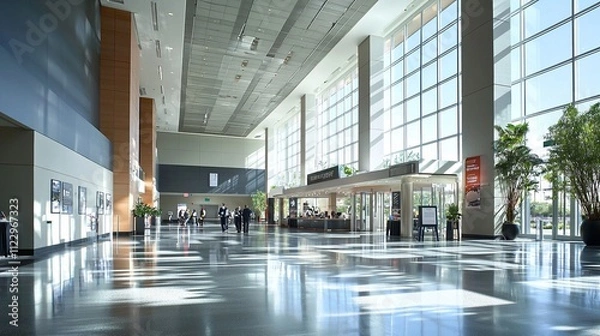 Fototapeta convention center with exhibition booths and a large entrance