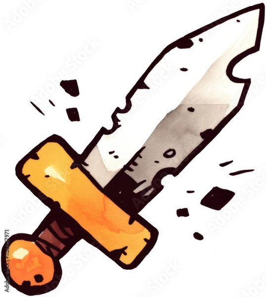 Obraz Cartoon-style sword illustration with orange handle