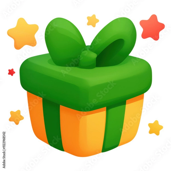 Obraz Colorful gift box with green ribbon and stars