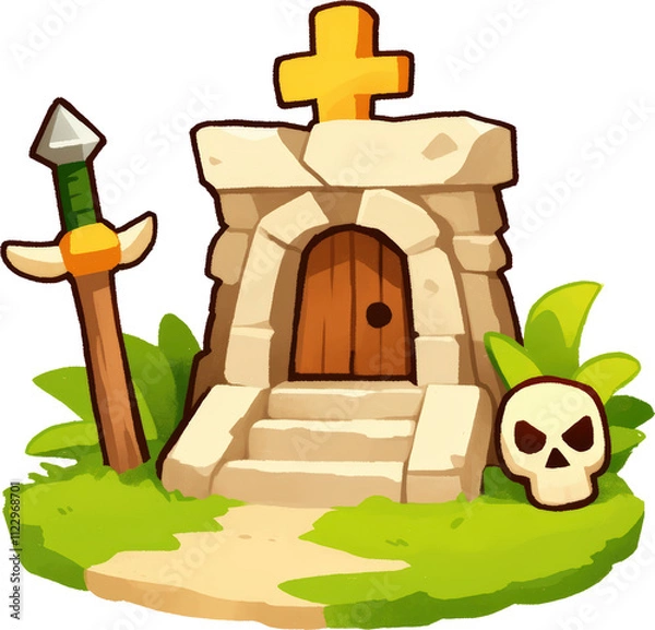 Obraz Cartoon-style graveyard with a stone tomb