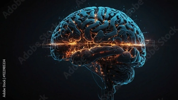 Fototapeta cool illustration photo of human brain cells with light made by AI generative
