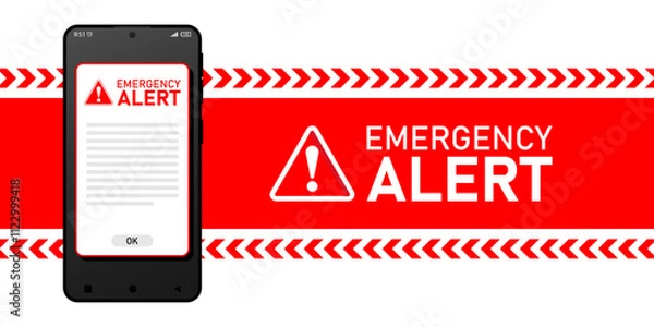 Obraz Receiving emergency alert on phone device with warning notification. Flat vector illustration
