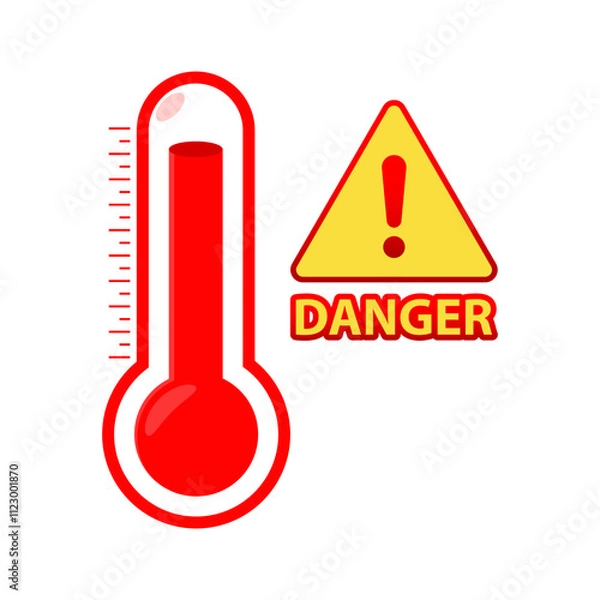 Obraz Thermometer, high temperature warning, Danger ,hot summer day, heatwave, climate change concept