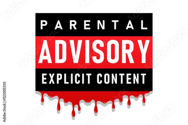 Obraz Sticker Label Tag Caution Warning Advisory Parental Explicit Content blood background Vector