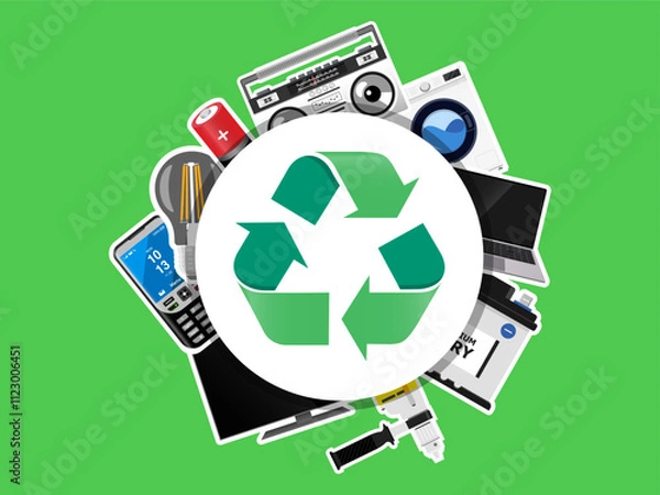 Obraz Electronic waste recycling bin vector illustration, e-waste container