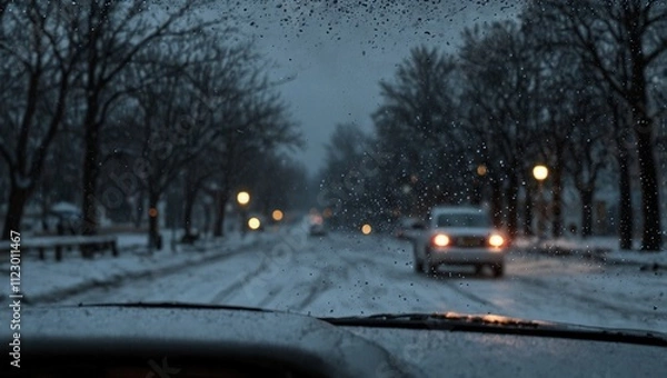 Obraz slippery snowy road conditions during winter  made by AI generative