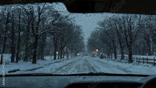 Fototapeta slippery snowy road conditions during winter  made by AI generative