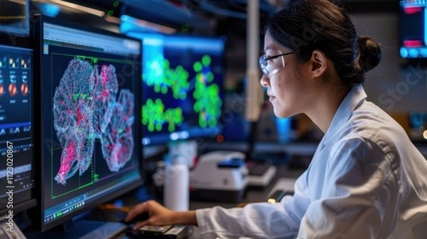 Fototapeta Bioengineer Analyzing Cellular Structures in High-Tech Lab for Advanced Research