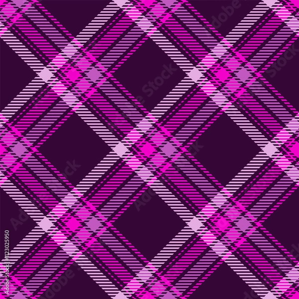 Fototapeta Vector plaid seamless pattern diagonal intersecting vibrant pink and purple lines
