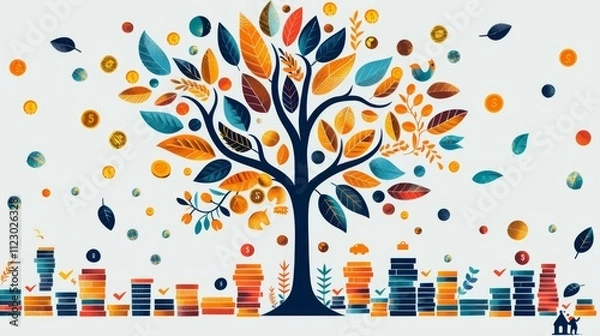 Obraz Financial Growth Visualization, image of a tree with branches representing different financial assets