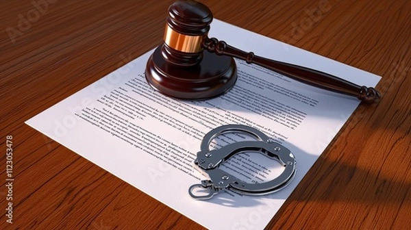 Obraz Law constitution concept. A gavel rests on a sheet of legal documents alongside handcuffs, symbolizing justice and the legal system.