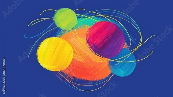 Fototapeta Abstract Representation of Colorful Globe with Dynamic Elements on Vibrant Blue Background