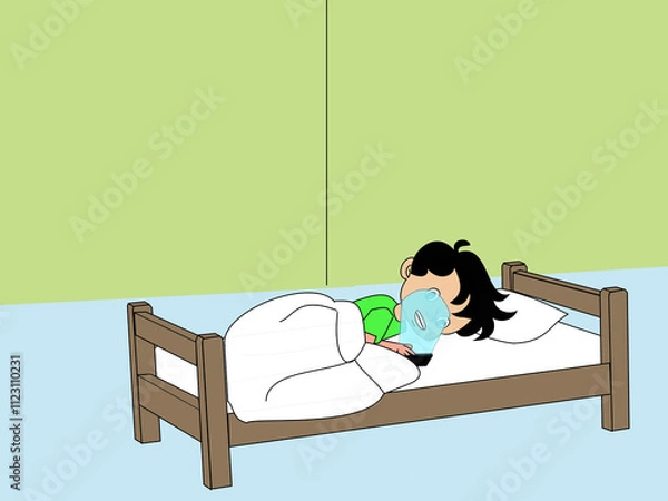 Fototapeta child sleeping in bed while using his mobile