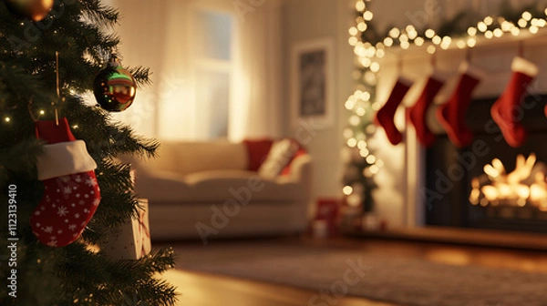 Obraz christmas tree and fireplace