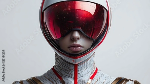 Obraz Astronaut in Red Visor: A solitary figure against a teal backdrop and Crimson Void: An astronaut's silent journey into the unknown depths of space