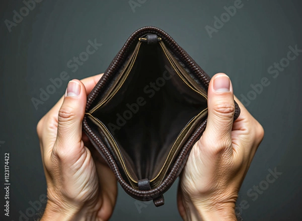 Obraz Close-up of empty wallet held by two hands against a dark background
