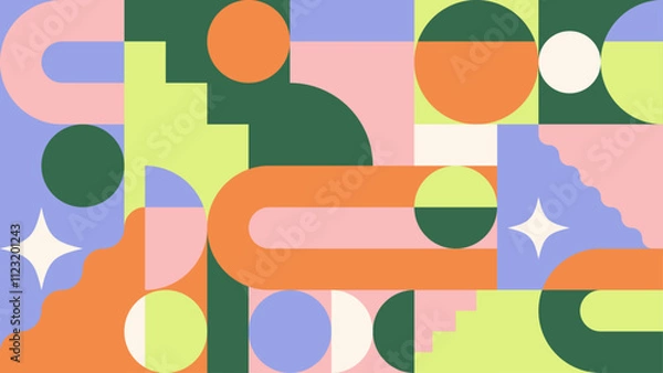 Fototapeta Flat vector banner with geometric, abstract and colorful patterns
