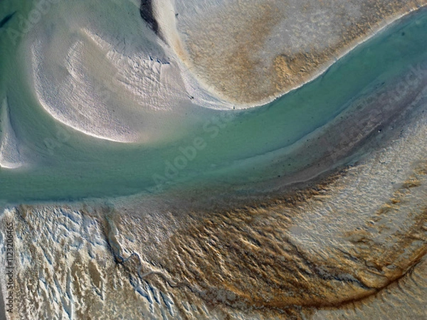 Fototapeta Aerial view of an inlet and streams of the Wadden Sea, Terschelling, The Netherlands