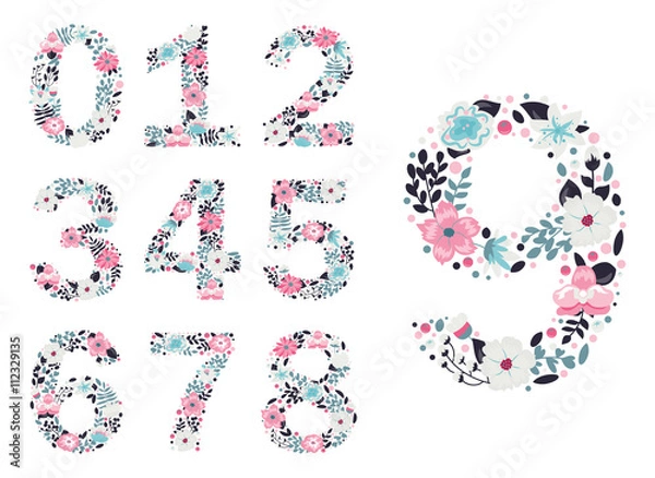 Obraz Floral numbers. Vector isolated illustration