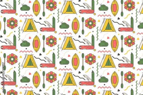 Fototapeta Camping and Kayak Pattern