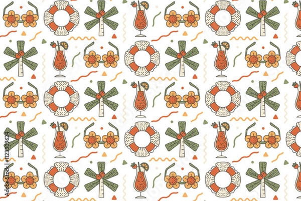 Fototapeta Retro Summer Beach Pattern Background