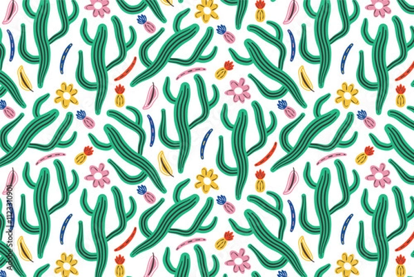 Fototapeta Cactus and flowers pattern design