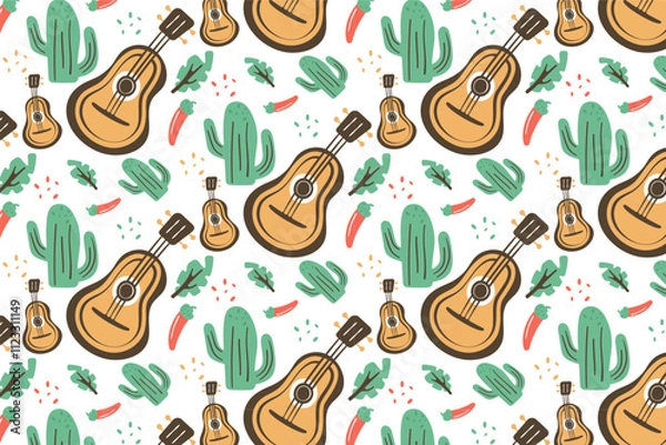 Obraz mexican Cactus and guitar pattern design