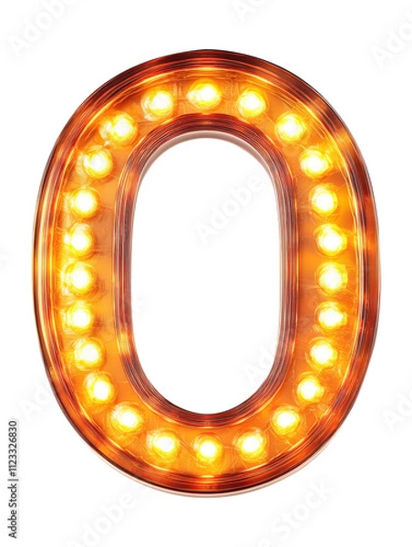 Fototapeta Ai Generated Art 3d Lighted Vintage Capital Marquee O Letter Made of Orange Lights on a Transparent Background