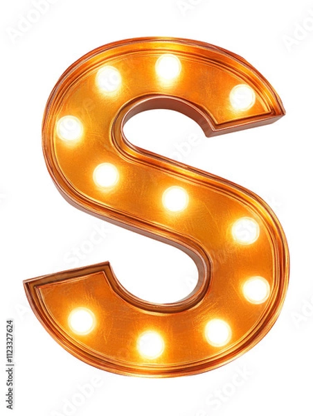 Fototapeta Ai Generated Art 3d Lighted Vintage Capital Marquee S Letter Made of Orange Lights on a Transparent Background