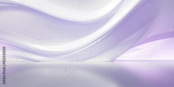 Obraz 抽象背景横長テンプレート。ガラスの質感の白と薄紫のカーブがある空間
