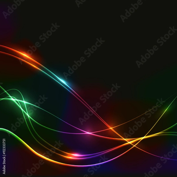 Fototapeta Dark background with spectrum laser neon waves