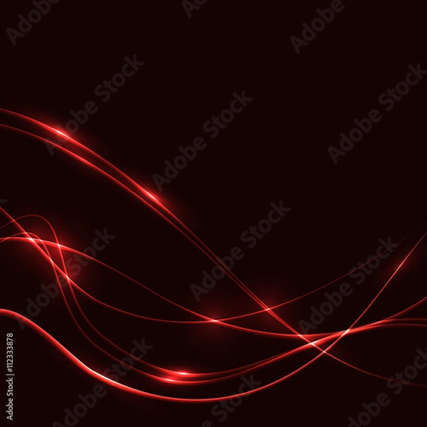 Fototapeta Dark background with red laser shine neon waves