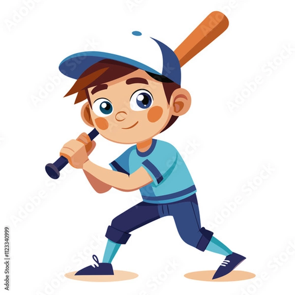 Fototapeta Young boy dressed in baseball uniform gets ready to hit a pitch with bat in hand on a sunny day at the field