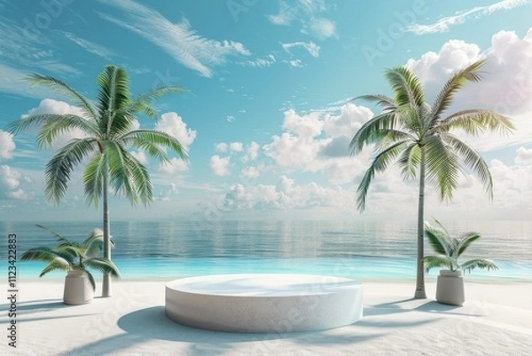 Fototapeta High Resolution Picture of Beach Podium for Product Display with Sand and Sea Background