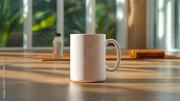 Fototapeta Mug mockup with a serene yoga studio background. Generative AI