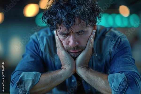 Fototapeta A young man confronts life s challenges and struggles with emotional turmoil and impotence