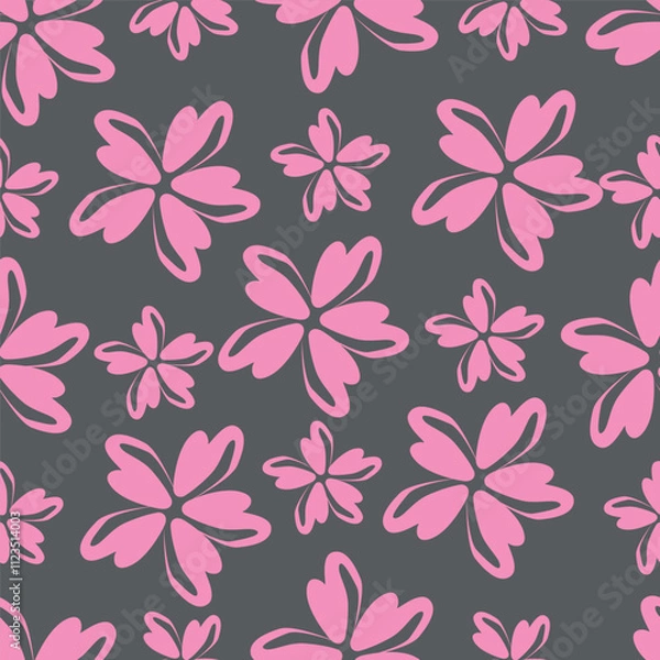 Fototapeta Seamless vintage pattern abstract. wonderful pink flowers, golden leaves on a dark blue background. vector texture . trend print for textiles