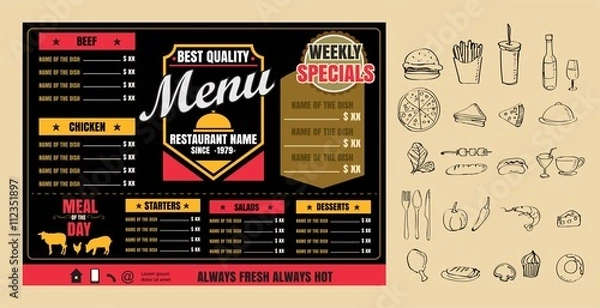 Fototapeta Restaurant Fast Foods menu on chalkboard vector format eps10