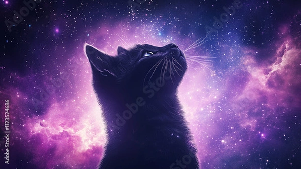 Obraz Galaxy Cat with Cosmic Elements: Detailed Vector Art