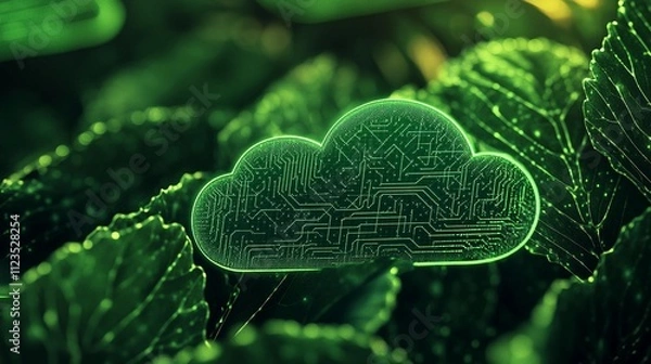 Obraz Abstract Illustration of Cloud Storage with Digital Connections and Security