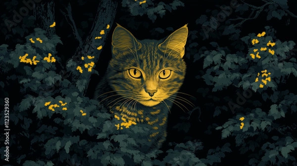 Obraz Forest Cat: A Blend of Feline and Nature in Vector Art