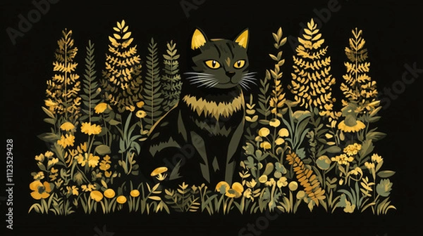 Obraz Forest Cat: A Blend of Feline and Nature in Vector Art