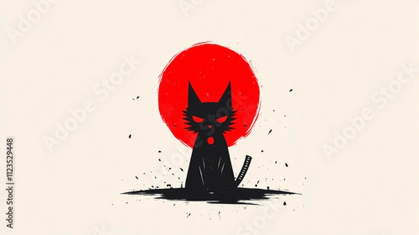 Obraz Samurai Cat: Warrior in Japanese Armor Vector Art
